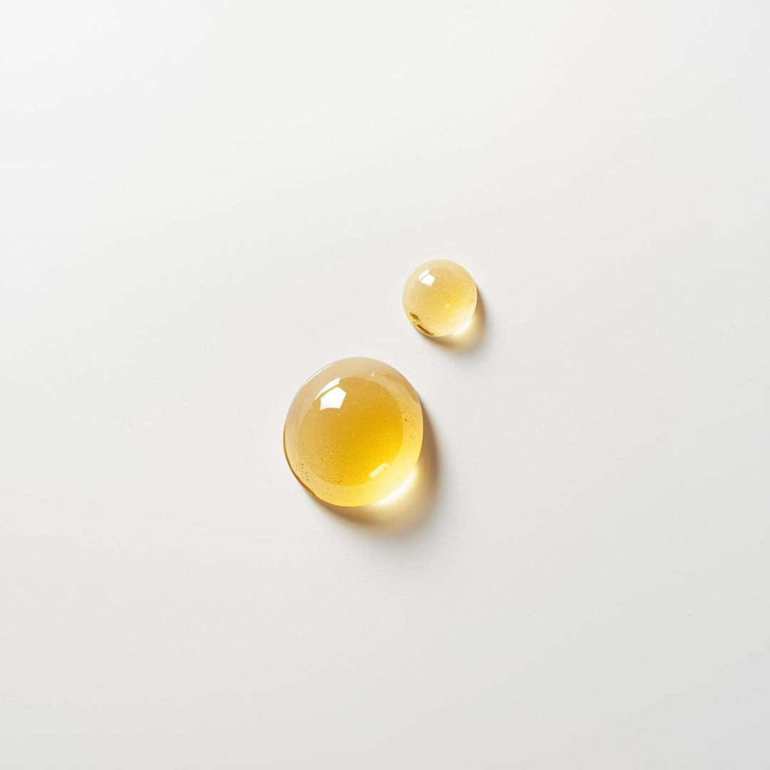 Textura oleosa dorada del sérum de bakuchiol de Urban Natur sobre fondo blanco, mostrando su acabado ligero y nutritivo.