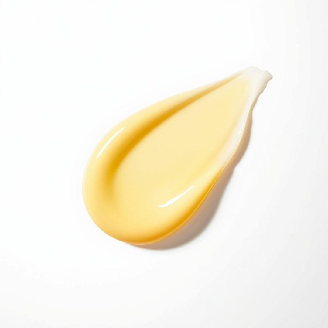 Textura fluida de sérum de vitamina C amarillo de Urban Natur sobre fondo blanco