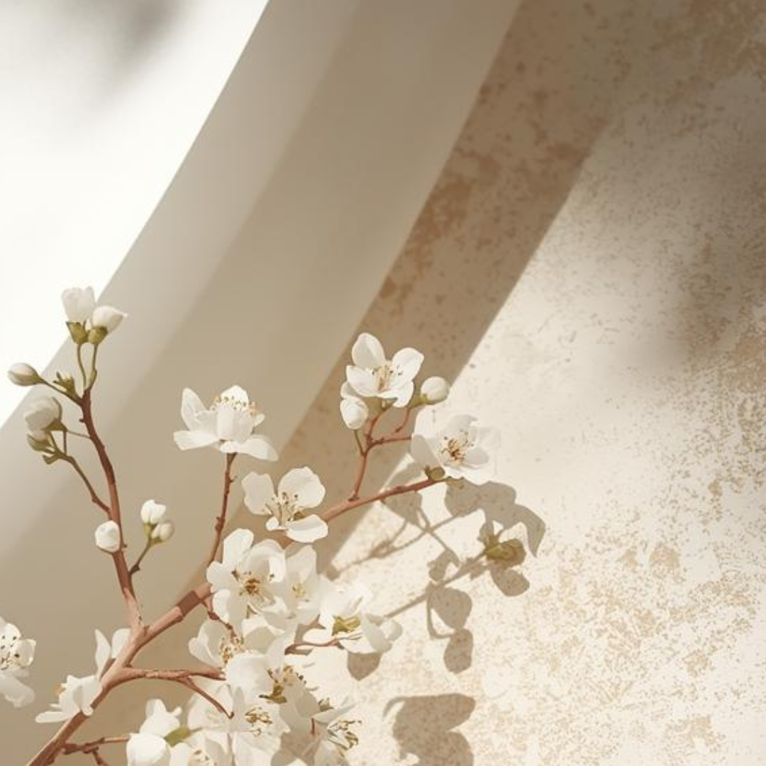 Imagen editorial minimalista que evoca una barrera cutánea alterada, con texturas suaves, luz natural y elementos botánicos sutiles que transmiten fragilidad y reparación de la piel sensible.