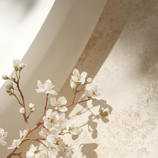 Imagen editorial minimalista que evoca una barrera cutánea alterada, con texturas suaves, luz natural y elementos botánicos sutiles que transmiten fragilidad y reparación de la piel sensible.