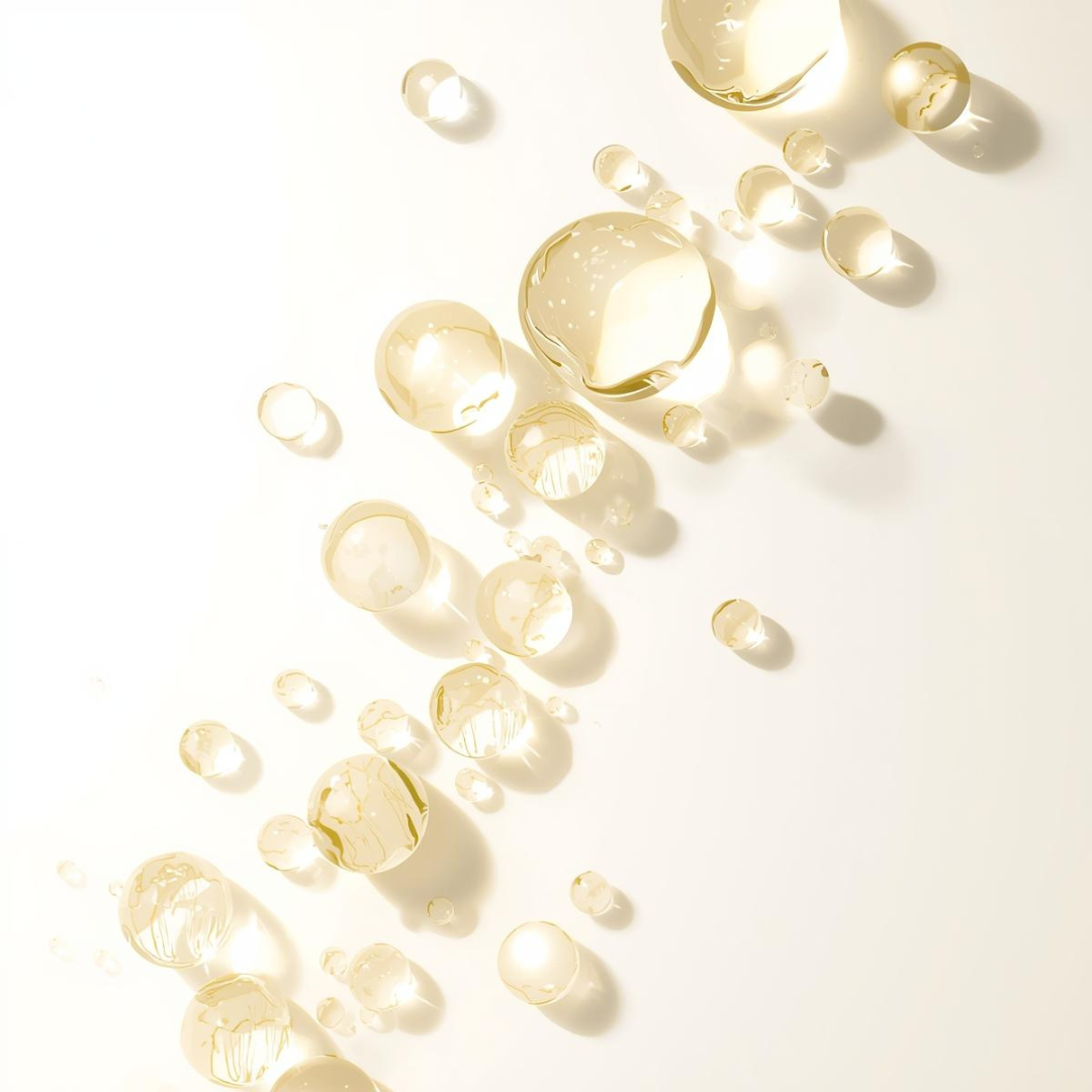 Gotas de suero facial suspendidas, representando un cuidado de la piel ligero y concentrado Urban Natur