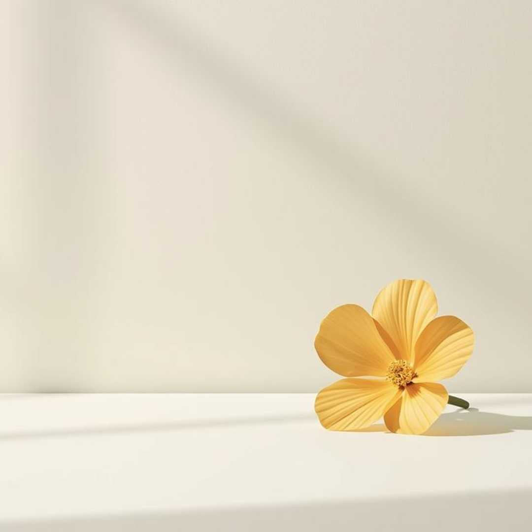 Imagen minimalista de flor delicada en un espacio diáfano evocando la cosmética limpia de Urban Natur