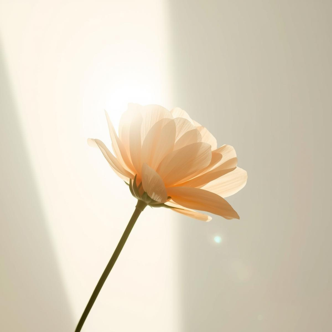 Fotografía minimalista de una flor iluminada por un rayo de sol que evoca el pack piel luminosa y firme de Urban Natur