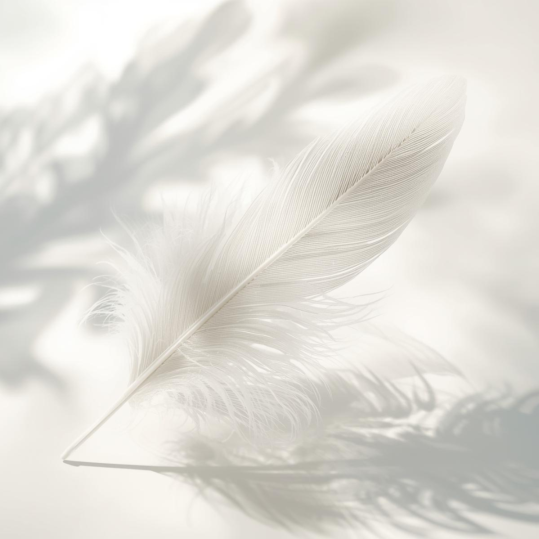 Pluma blanca suave sobre fondo claro que evoca la textura sedosa y el confort de la crema de noche hidratante con ceramidas Urban Natur